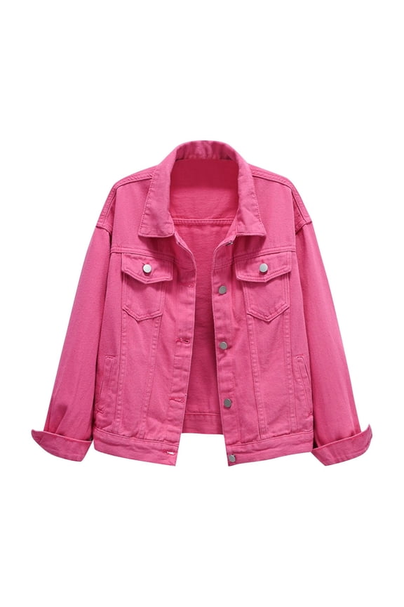 Women's Denim Jackets Clearance, Baberdicy Womens Candy Color Denim Jacket Relaxed Fit Casual Jean Trucker Jackethot Pink4Xl