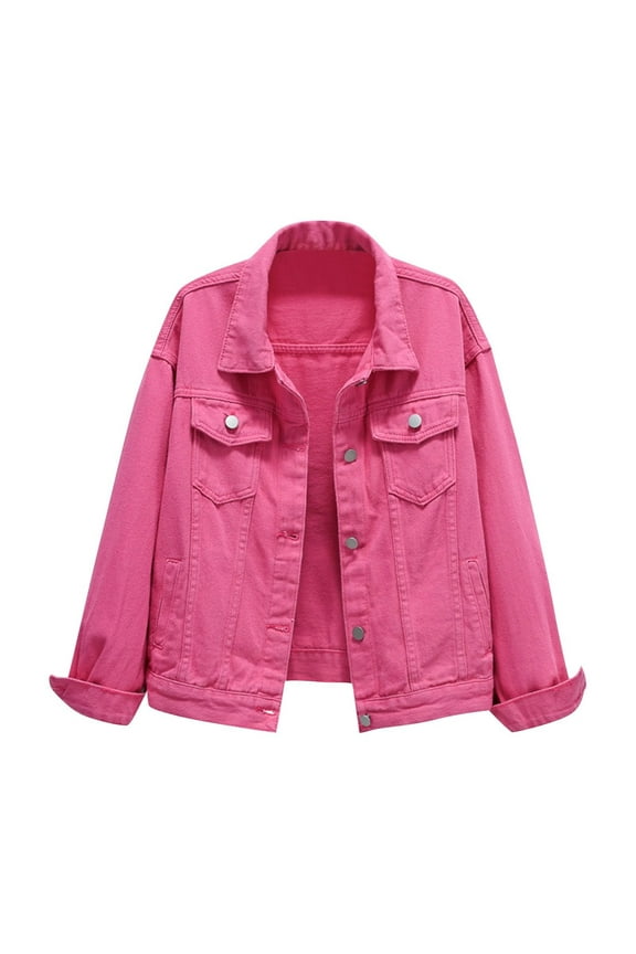 Women's Denim Jackets Clearance, Baberdicy Womens Candy Color Denim Jacket Relaxed Fit Casual Jean Trucker Jackethot Pinkxl