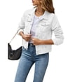 thumbnail image 1 of Women's Denim Jackets Fashion Casual Long Sleeve Solid Color Coat Button Down with Pocket Slim Fit Jean Cardigan Autumn Winter, 1 of 4