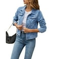 thumbnail image 1 of Women's Denim Jackets Fashion Casual Long Sleeve Solid Color Coat Button Down with Pocket Slim Fit Jean Cardigan Autumn Winter, 1 of 10