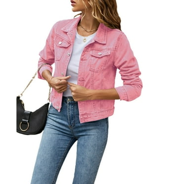 Women's Denim Jackets Fashion Casual Long Sleeve Solid Color Coat Button Down with Pocket Slim Fit Jean Cardigan Autumn Winter