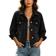 thumbnail image 1 of Women's Denim Jackets Multi Pockets Solid Color Long Sleeve Denim Jacket Collar Button Front Casual Trucker Coat Fall Winter Track Jackets with Pockets, 1 of 9
