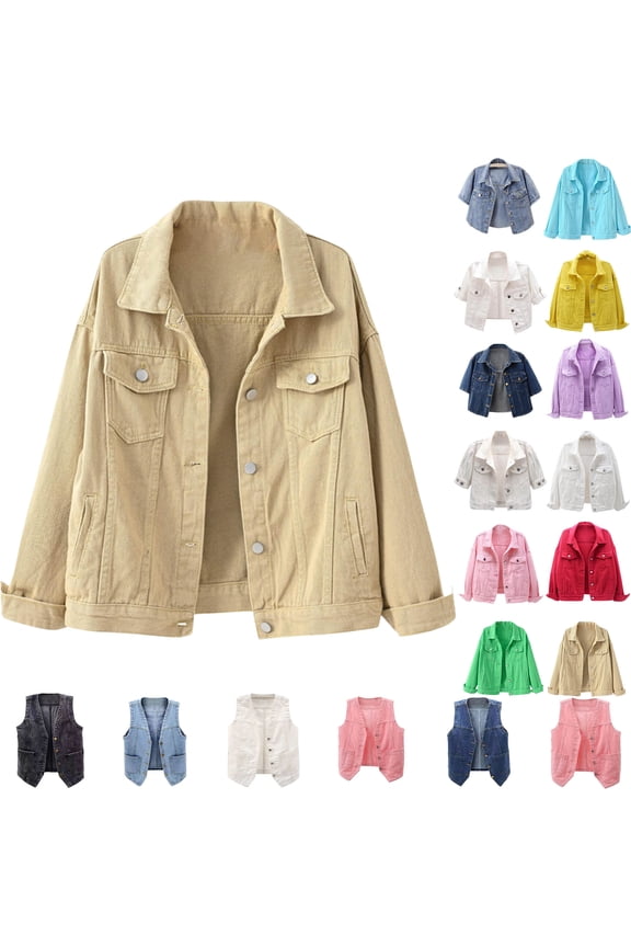 Women's Denim Jackets Women's Basic Solid Color Button Down Denim Cotton Jacket With Pockets Denim Jacket Coat