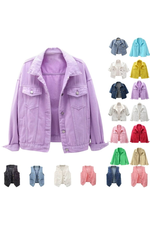 Women's Denim Jackets Women's Basic Solid Color Button Down Denim Cotton Jacket With Pockets Denim Jacket Coat