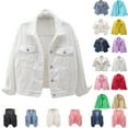 thumbnail image 1 of Women's Denim Jackets Women's Basic Solid Color Button Down Denim Cotton Jacket With Pockets Denim Jacket Coat, 1 of 6