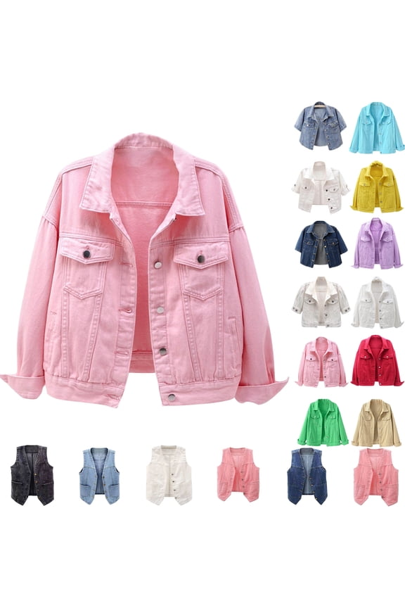 Women's Denim Jackets Women's Basic Solid Color Button Down Denim Cotton Jacket With Pockets Denim Jacket Coat