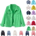 thumbnail image 1 of Women's Denim Jackets Women's Basic Solid Color Button Down Denim Cotton Jacket With Pockets Denim Jacket Coat, 1 of 5