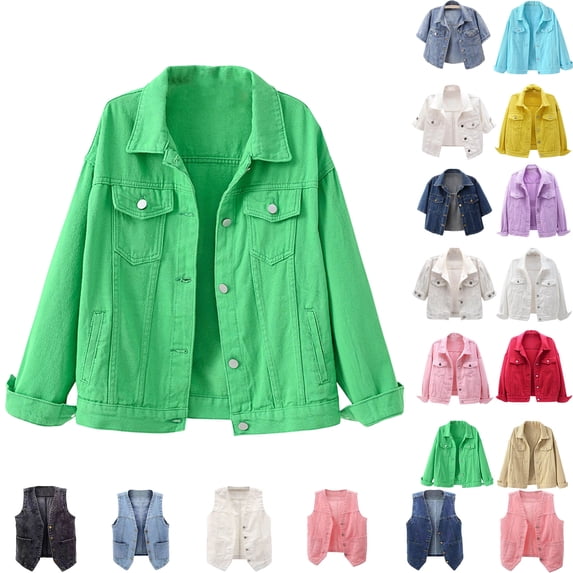 Women's Denim Jackets Women's Basic Solid Color Button Down Denim Cotton Jacket With Pockets Denim Jacket Coat