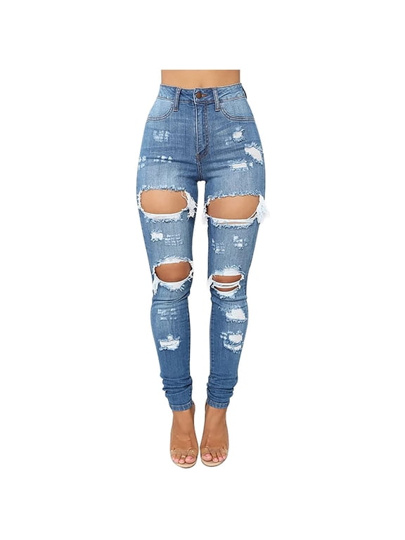 Women's Denim Jean Pants Ripped Jeans Stretch Distressed High Waist Juniors Jeans Waisted Jeans Stretch Jeans Outdoor Wear