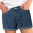 thumbnail image 1 of Women's Denim Jean Shorts Striped Denim Shorts for Women Classic Fitting Button Jeans Shirts Rolled Cuffs, Vintage Casual Summer Bottoms Dark Blue M, 1 of 8