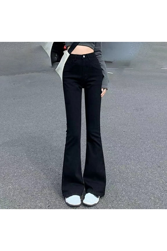 Women's Denim Jeans, Solid Color Straight Leg with Stretch, for Dance and Daily Wear, Spring Summer Versatile
