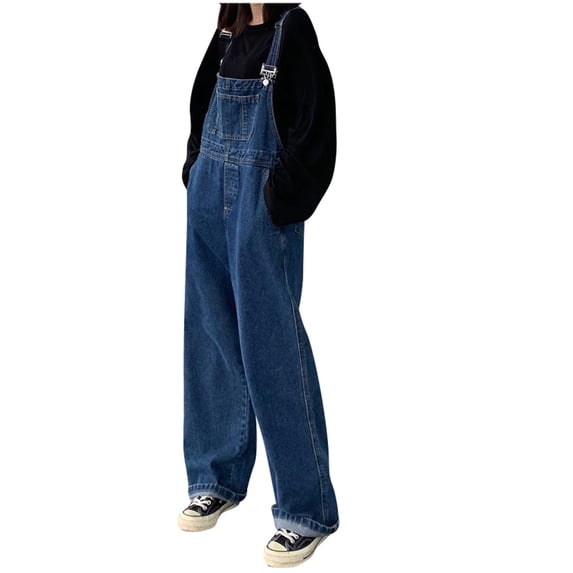 Women's Denim Jumpsuit Sleeveless Straps V-Neck Zipper Wide Leg Flare One Piece Jeans Romper Overalls