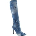 thumbnail image 1 of Women's Denim Knee High Boots Stiletto Heel Boot Pointed Toe Distressed Jean Thigh High Boots, 1 of 5