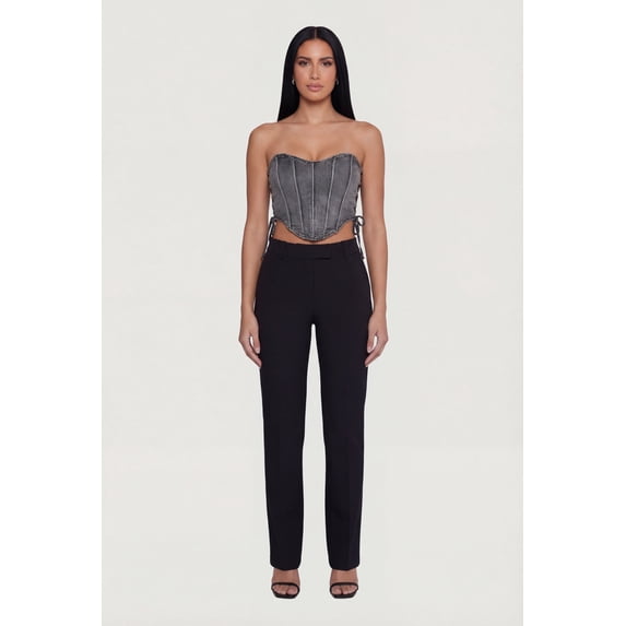 Women's Denim Lace Up Sides Rhinestone Corset Crop Top