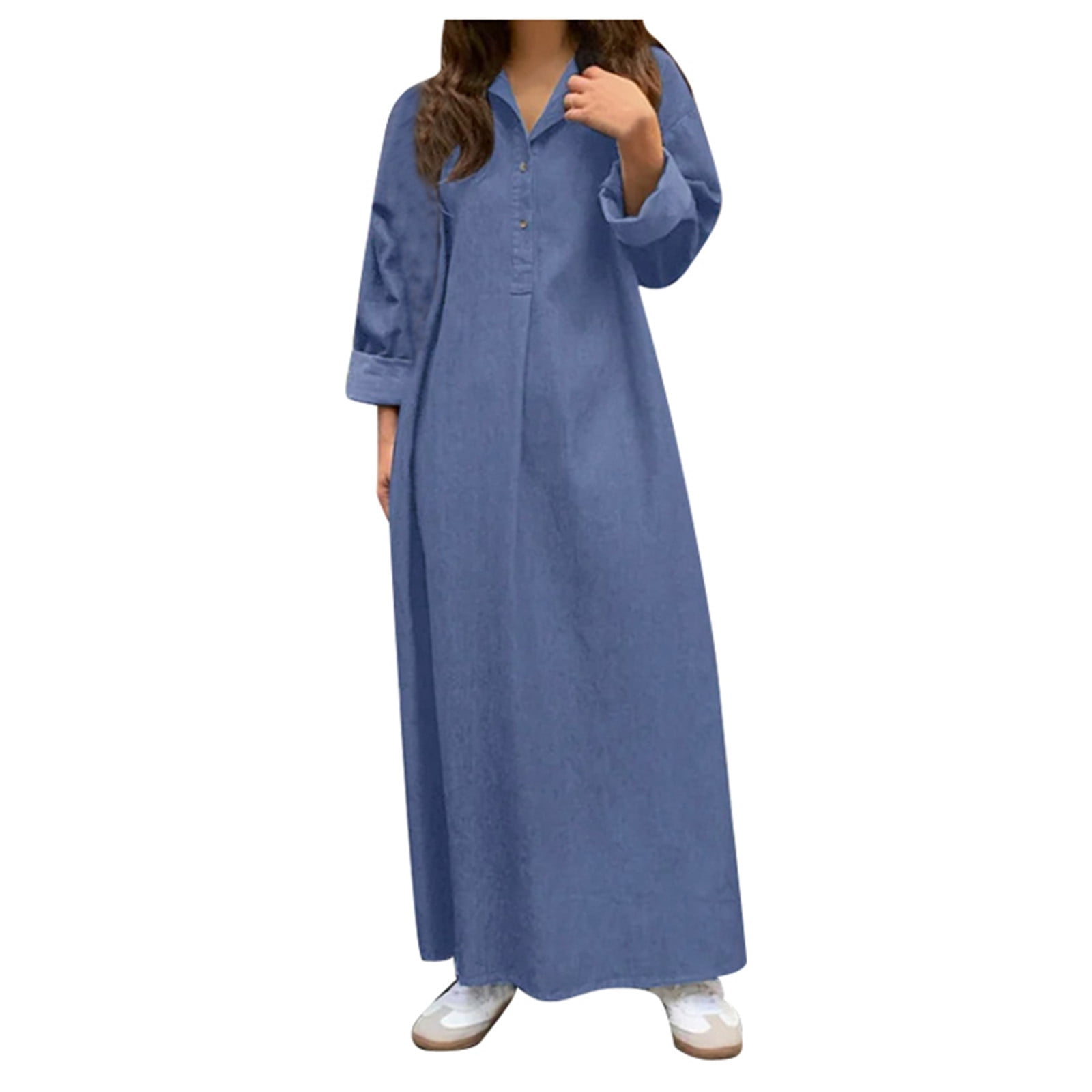 chinese dress ladies Indigo Cotton Denim Flared Maxi Tube Dress 30