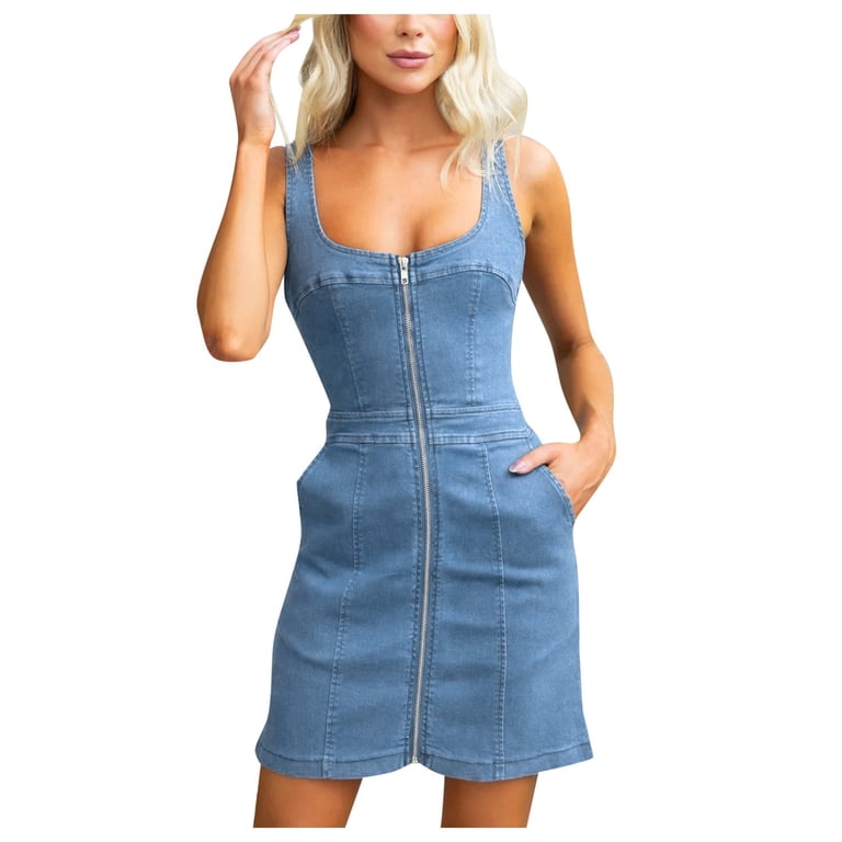 white christmas dresses Round Neck Side Slit Denim Dress – Body By J'ne main image 1