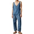 thumbnail image 1 of Women's Denim Overall Jumpsuits Sleeveless V Neck Long Pants Rompers, 1 of 7