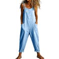 thumbnail image 1 of Women's Denim Overalls, Solid Color Casual Jumpsuit With Pocket & Drawstring, Loose Bib Pants For Farmhouse Style Sky Blue XL, 1 of 5