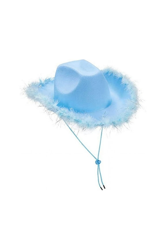Women's Denim Party Hat with Feather Trim – Adjustable Festival Hat for Bachelorette Parties, Halloween Costumes, Carnival Accessories & Dress-Up Events