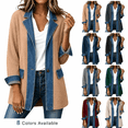 thumbnail image 1 of Women's Denim Patchwork Knit Blazer Jackets Notched Lapel Long Sleeve Button Casual Long Coat Khaki XXL, 1 of 9