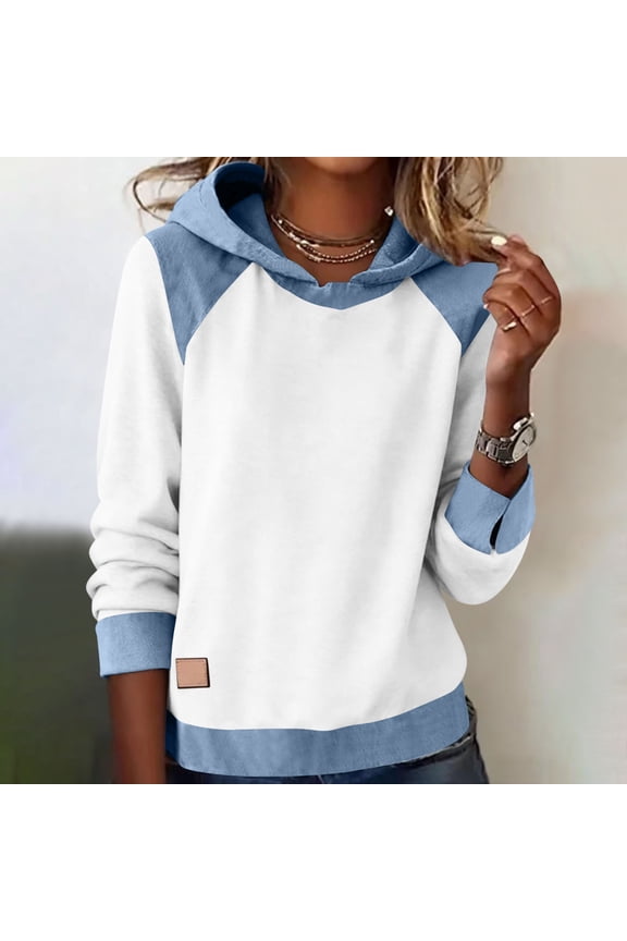 Women's Denim Patchwork Pullover Tops Shirts Blouses Long Sleeve Crewneck Casual Loose Fit Solid Color Stitching Detail Work Office Streetwear Vacation Fashion Essential Gift for Women
