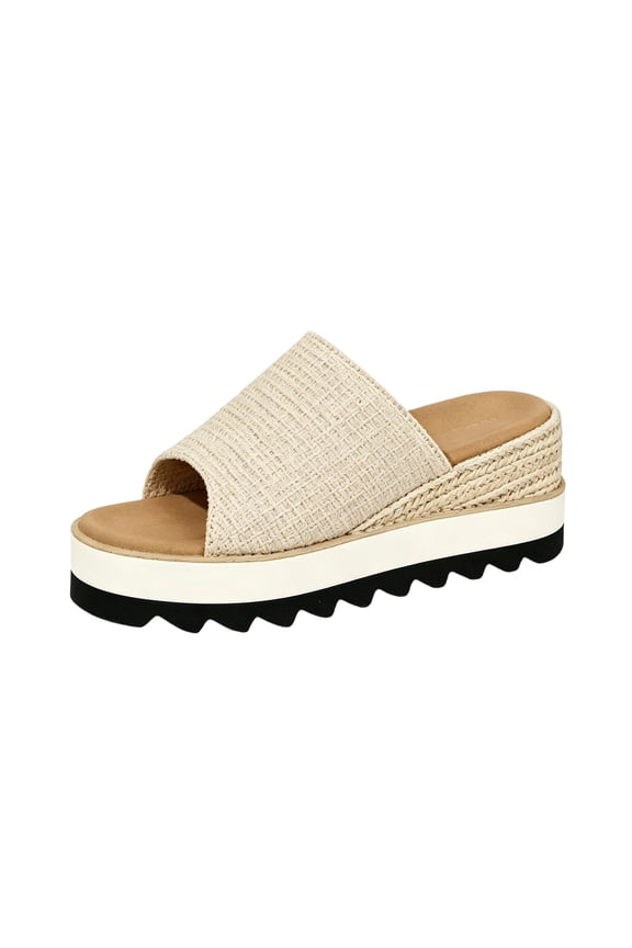 Women's Denim Platform Slide Sandals, 2.75" Heel Round Toe Open Toe Summer Casual Slippers