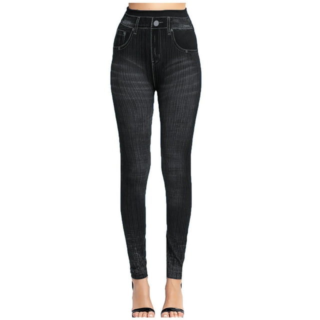 Women's Denim Print Fake Jeans Look Like Leggings Sexy Stretchy High