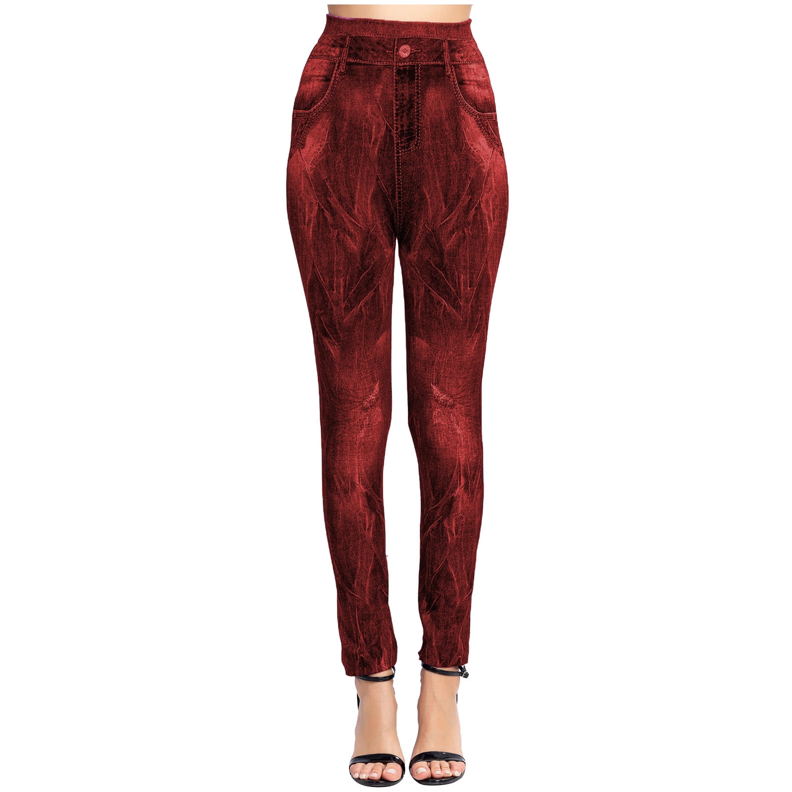 Women's Denim Print Fake Jeans Look Like Leggings Sexy Stretchy High