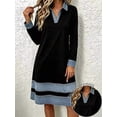 thumbnail image 1 of Women's Denim Print Shirt Dress, Collared Long Sleeve Midi Dress with Patchwork Detail, 1 of 6