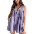 thumbnail image 1 of Women's Denim Romper Oversized V Neck Sleeveless Jean Short Overalls Casual Jumpsuit Shortalls with Pockets, 1 of 5