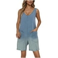 thumbnail image 1 of Women's Denim Rompers Shorts Summer Sleeveless Loose V Neck One Piece Short Jean Jumpsuits with Pockets, 1 of 6