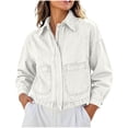 thumbnail image 1 of Women's Denim Shirt Jacket, Collar Button Zipper Long Sleeve Casual Top with Pockets White-A XXL(XXL), 1 of 8