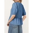 thumbnail image 1 of Women's Denim Shirt Lace Up Front Ruffled Sleeve Casual Blouse Round Neck Bow Tie Detail Stylish Top, 1 of 8