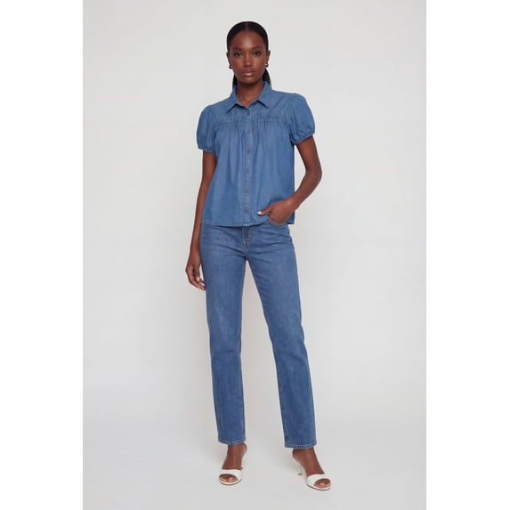 Women's Denim Short Puff Sleeve Shirt