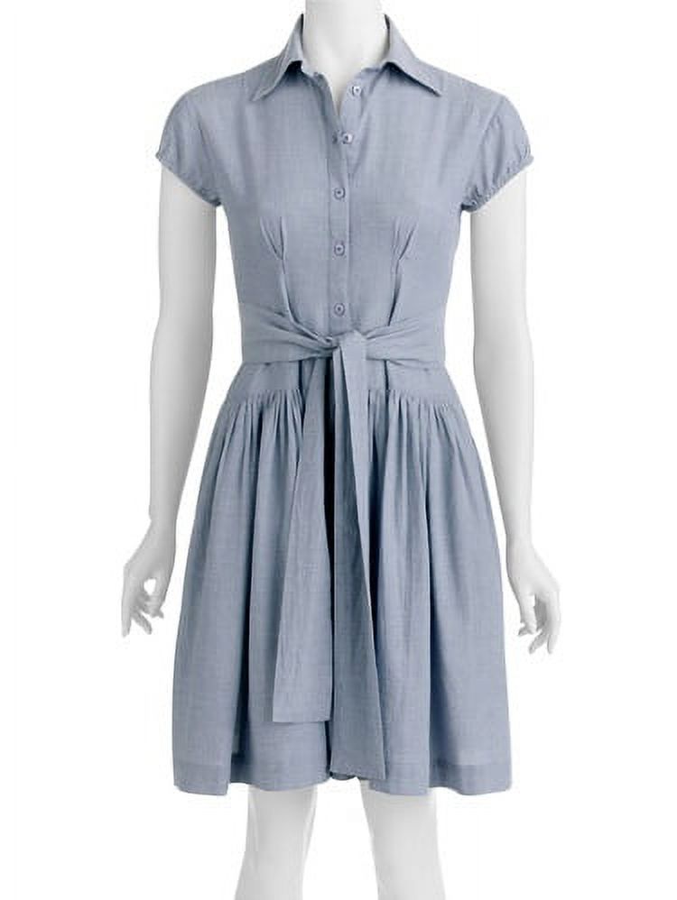 Women's Denim Short Sleeve Belted Dress - image 1 of 2