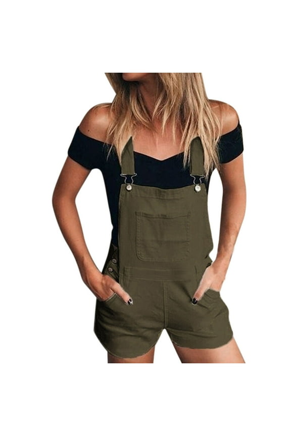 Women's Denim Shortalls Casual Adjustable Straps High Waist Bib Jeans Overalls Shorts Romper with Pockets