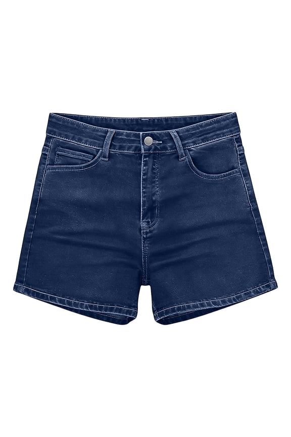 Women's Denim Shorts 5 Inch Inseam Low Waisted Washed Summer Elastic Ripped Destroyed Raw Hem Casual Shorts Regular Fit Straight Leg Denim Shorts