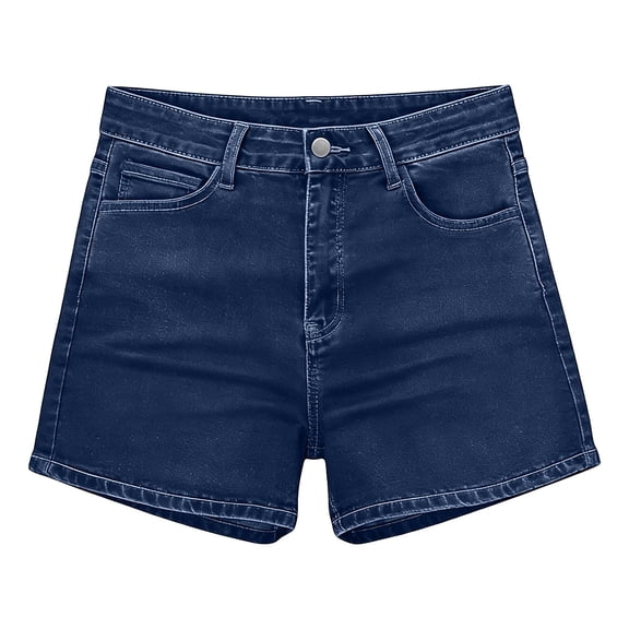 Women's Denim Shorts 5 Inch Inseam Low Waisted Washed Summer Elastic Ripped Destroyed Raw Hem Casual Shorts Regular Fit Straight Leg Denim Shorts