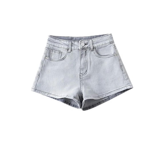 Women's Denim Shorts Blue High Waist Wide Shorts Harajuku Korean Style Y2k Casual Loose A-line Jeans Short Pants Summer New-Grey-S