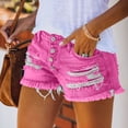 thumbnail image 1 of Women's Denim Shorts Fashionable And Versatile Straight Leg Pants With Star Print High Waisted Denim Shorts, 1 of 5