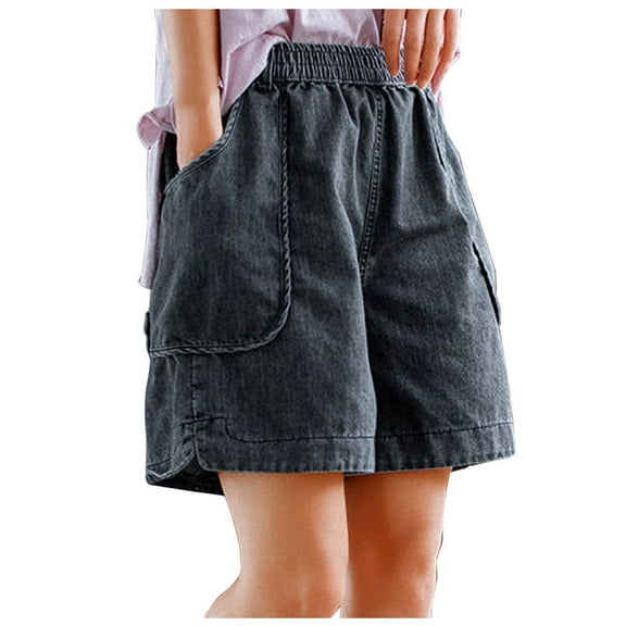 Women's Denim Shorts Summer Baggy High Waisted Flowy Wide Leg Buttons Pleated Casual Jean Shorts 2025 Fashion Skorts
