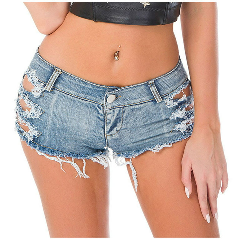 Women's Denim Shorts Summer Casual Low Waisted Frayed Ripped Jean