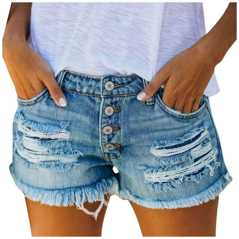 Women's Denim Shorts Summer Casual Low Waisted Frayed Ripped Jean Shorts  Summer Hole High Waist Casual Short Jeans