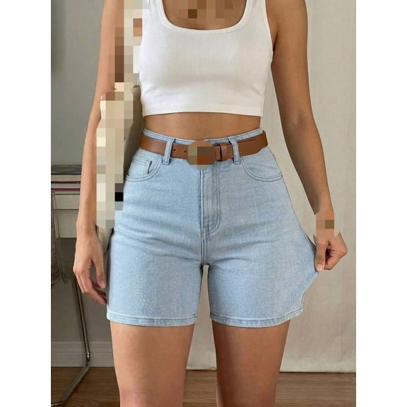 Women's Denim Shorts, Summer Hot Weather Pants, Elastic Washed Front And Back Pockets Street Style Versatile Beach Pants Casual