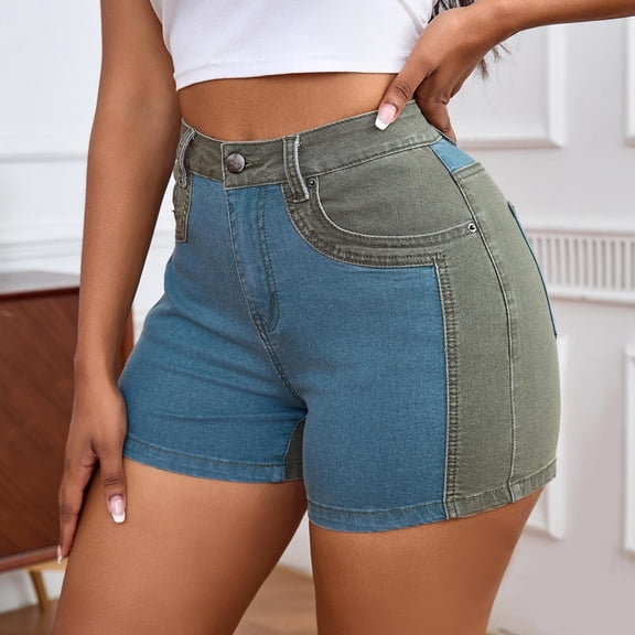 Women's Denim Shorts Summer Stretch FashionJeans Ultra-Short Washed Stitching Hip-Lifting Denim Pants