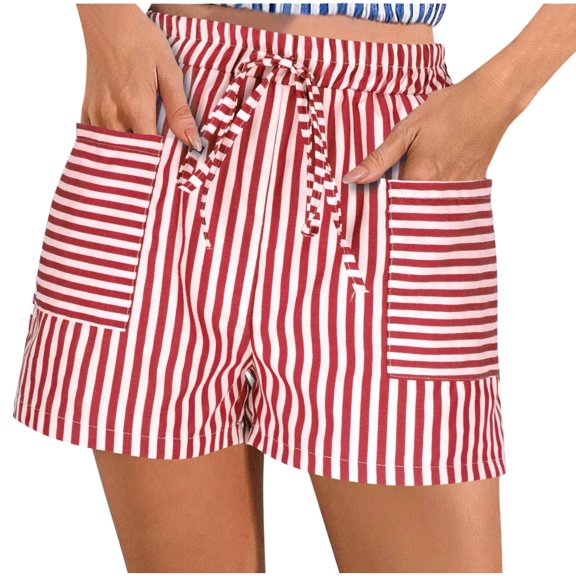 Women's Denim Shorts Women'S Summer High Waisted Casual Beach Wide Leg Vertical Striped Shorts, Women's Shorts M