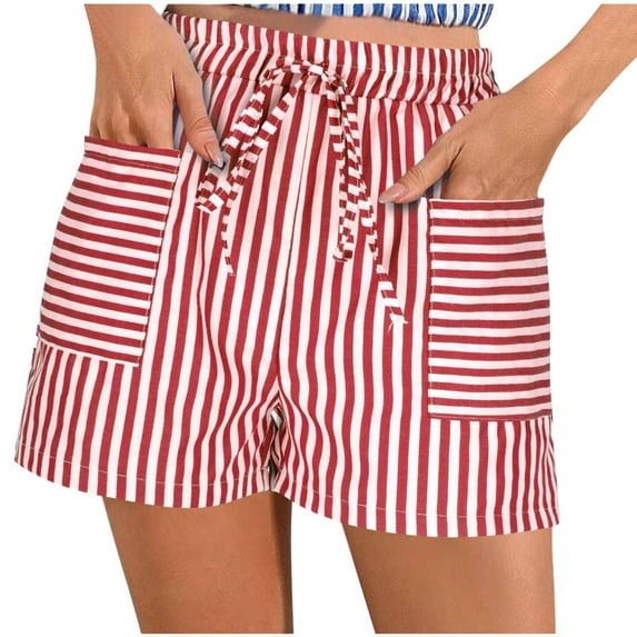 Women's Denim Shorts Women'S Summer High Waisted Casual Beach Wide Leg Vertical Striped Shorts, Women's Shorts M