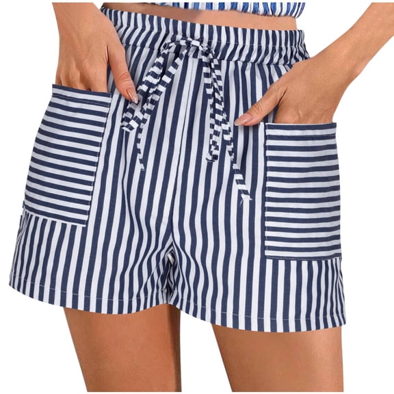 Women's Denim Shorts Women'S Summer High Waisted Casual Beach Wide Leg Vertical Striped Shorts, Women's Shorts XL
