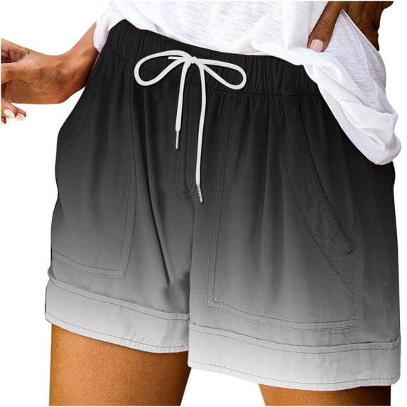 Women's Denim Shorts Women's Printed Casual Loose Pockets Drawstring Short Pants New Black Xxl