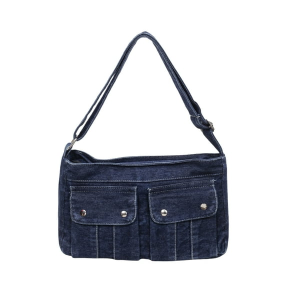 Women's Denim Shoulder Bag with Adjustable Long Strap, Crossbody Hobo Purse, Multi-Pocket Casual Tote for Everyday